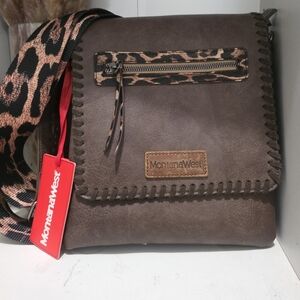Montana West Brown Messenger Bag with Leopard Accent